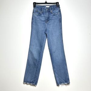 Good American Good Curve Straight Leg Jeans Distressed High Rise 0/25 (24x28)